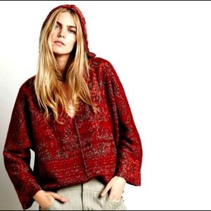 Free People Vintage Raggy V-Neck Hooded Sweater